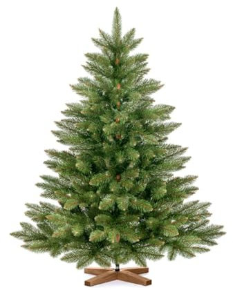 FairyTrees Weihnachtsbaum künstlich 120cm NORDMANNTANNE mit Christbaum Holzständer | TESTSIEGER Tannenbaum künstlich mit braunem Stamm | Made in EU