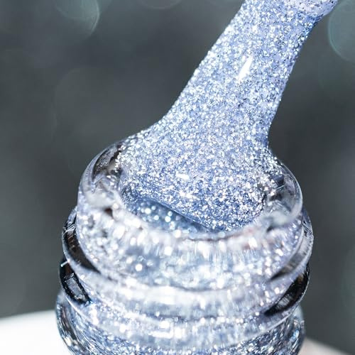 BURANO UV Glitzer Nagellack, 7.3ml Reflective Nagel Gel UV lack, Silber Grau Nägel Nagellack Led Holographisch Gel Polish Curing Need S27