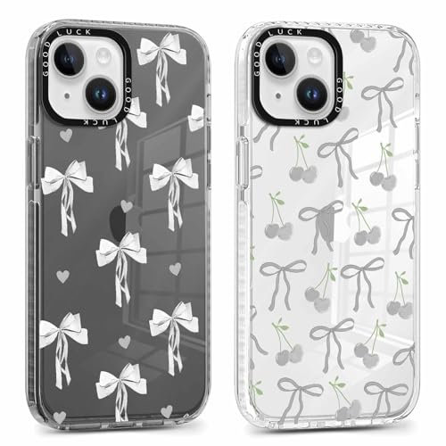Xylota 2 x Transparent Handyhülle für iPhone 14/iPhone 13 6,1 Hülle, Durchsichtig Case Muster Aesthetic Schleifen Mädchen Frauen Schutzhülle, Weich Silikon TPU Bumper Stoßfeste Cover für iPhone 14,01