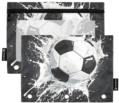 Mnsruu Federmäppchen für 3-Ring-Ordner, Fußball-Federmäppchen, Kosmetiktasche mit Reißverschluss, transparentes Fenster für Büro, Reisen, Kosmetik, 2 Stück, Fußballball, one sizex2, Aktentasche