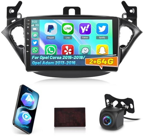 Car Stereo for Opel Corsa 2015-2019/Adam 2013-2016 with Carplay & Android | 9 inch HD Touch Screen Car Radio with GPS/WiFi/Bluetooth/EQ/FM RDS with Wireless Carplay and Android Auto
