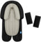 2-in-1 Baby Sitzverkleinerer mit Gurtpolster für Alle Kinderwagen,Babyschale Einsatz und Kopfstütze für Neugeborene und Kleinkinder, Extra Weich, Ideal für Alle Jahreszeiten (Schwarz-Baumwolle-Set)