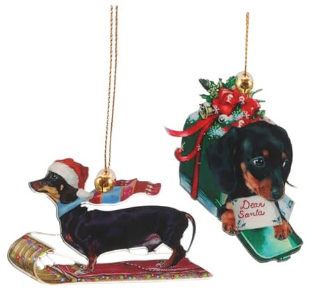 ERINGOGO 2stücke Weihnachtsanhänger Dackel Aus Acryl Lustige Hunde-Ornamente Für Weihnachtsbaum Und Auto Dekoration Für Hundehalter Und Winterfeiern
