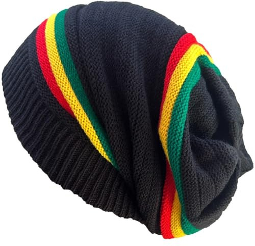 Keuyeo Jamaika-Hut, Jamaikanische Rasta-hüte, Modische Rasta-mütze, Wintermütze, Gerippte Strickmütze, Schirmmütze, Zwei Ringe, Gerippter Strick Für Damen