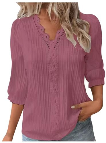 Haut Femme Élégant Festif Printemps/Été : Chemisier élégant à manches 3/4 pour femmes | Vêtements de villégiature à la mode T-shirt vieux rose, Rose, XL