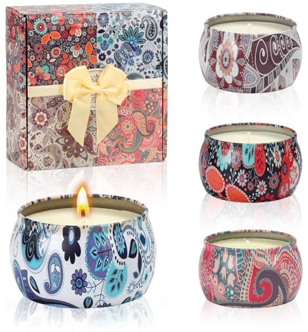 Duftkerzen Geschenkset für Frauen, 4 Stück Natürliches Sojawachs Duftkerzen Set, Kerzen Geschenke für Frauen, Geschenkideen für Geburtstag, Weihnachten, Stressabbau, Yoga, Aromatherapie Kerzen (C)