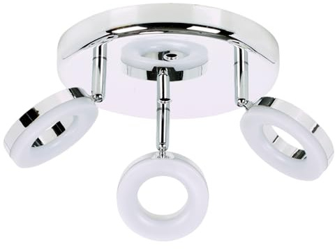 URBNLIVING LED 3 Arm Round Ceiling Spotlight – Modern Chrome Light Fitting with Adjustable Heads, 3.8W LED Bulbs Included