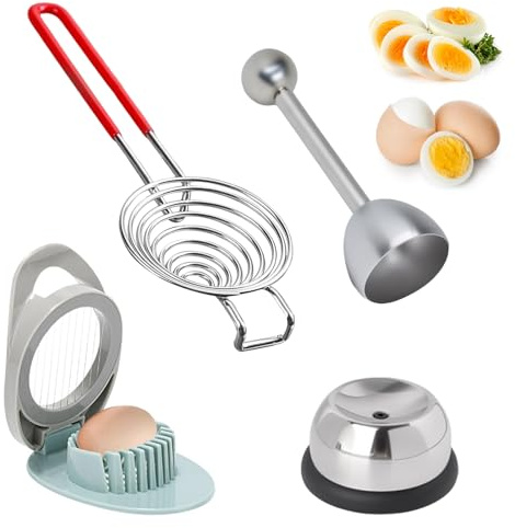 Yzwuyou 4 Pcs Egg Slicer Set, Egg Slicer, Egg Shell Remover, Egg Piercer and Egg Separator Tool for Evenly Slicing Boiled Eggs Ham Kiwi Banana and Strawberry (Dishwasher Safe)