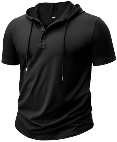 BSBUY Uomo T-Shirts Palestre per Uomini, Athletic Manica Corta Con Cappuccio Uomini, Uomo Casual Maglietta a Maniche Corte con Cappuccio per Running, Boxing, Hiking, Sport(Nero, M)