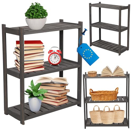 MODO24 Holzregal 85,8x70x33cm mit 3 Fachböden, massives Kiefernholz Standregal, vielseitiges Allzweckregal Haushaltsregal & Vorratsregal für Keller Küche Speisekammer Büro, Ordnungssystem, Grau