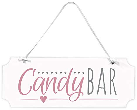 Frau WunderVoll® Schild Candy BAR, 40 x 15 cm/Wegweiser, Hochzeit Vintage, Hochzeitsschild, Kirche, Standesamt, Stuhldekoration, Hochzeitsgeschenke Brautpaar Schild