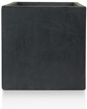 IDEALIST 30cm Plant Pot | Dark Grey Reinforced Stone Flower Pots | Square Planter | Garden Planters Outdoor with Drainage Holes L30 W30 H30.5 cm, 19 litres