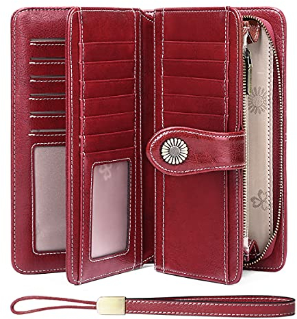 SENDEFN Portefeuille Femmes Portefeuille en Cuir Grande Femme Embrayage Protection RFID bloquant Grande capacité Long Portefeuille avec 24 emplacements pour Cartes et Bracelet Portefeuille
