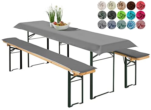 heimtexland ® Bierzeltgarnitur Auflagen Set 3-teilig Tischdecke Bierbankauflage Polster Kissen Biergarnitur Typ698 Anthrazit für Tischmaß 50x220 cm