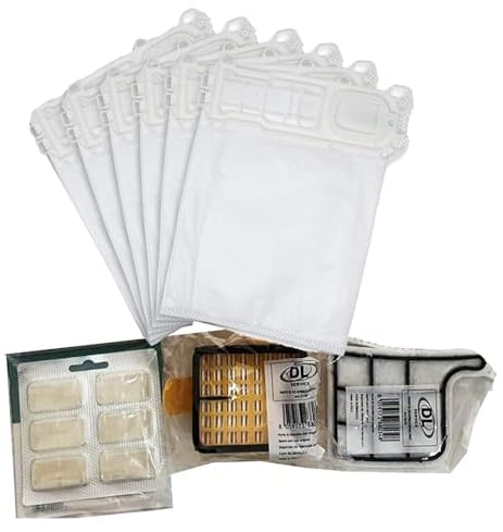 DL SERVICE Ricambi Kit adatto a Folletto Vk 135/136 | 6 Sacchetti + 1 Filtro Hepa + 1 Griglia Motore + 6 Profumi per Manutenzione e Pulizia del Folletto