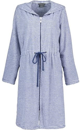 Cawö Home Bademäntel Damen Kurzmantel mit Reißverschluss und Kapuze Streifen 3335 navy-weiß - 16 S