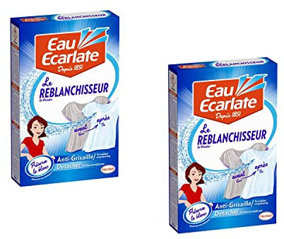 EAU ECARLATE Lot de 2 Reblanchisseurs – Poudre 500g – Spécial Blanc – Anti-Grissaille + Détache