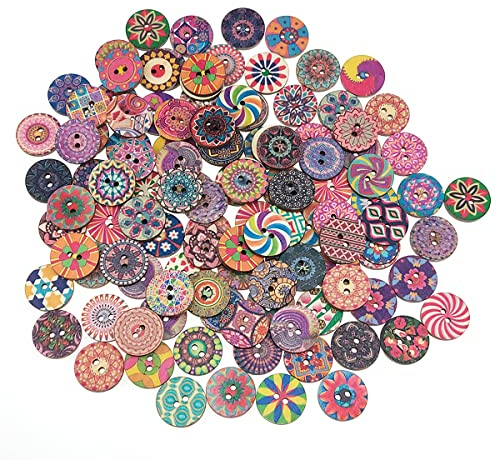 100 Stück Bunte Knöpfe Holzknöpfe YUTOU Rund Harz Bastelknöpfe Nähen Knöpfe Blume Malerei Retro Knöpfe Gemischte Multicolor Kinderknöpfe Puppenknöpfe mit 2 Löcher zum Basteln Nähen Malerei DIY, 20mm