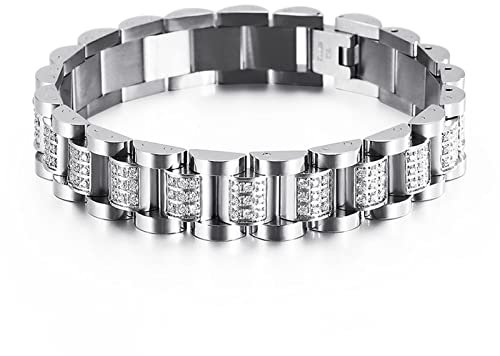 Skcess Bracelet Men Silber,Armreifen Mode Eingelegter Zirkon Rostfreier Stahl Herren Armbänder 195X13Mm