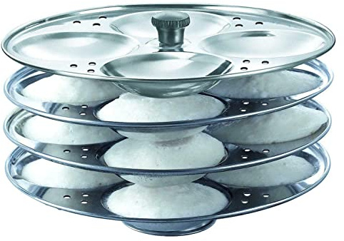 Stainless Steel Idli Stand | 4-Rack Idli Plates | Idli Preparation | Pan Cake, Dhokla and Patra Plates Sancha Pot for Pressure Cooker | Makes 16 Idlis