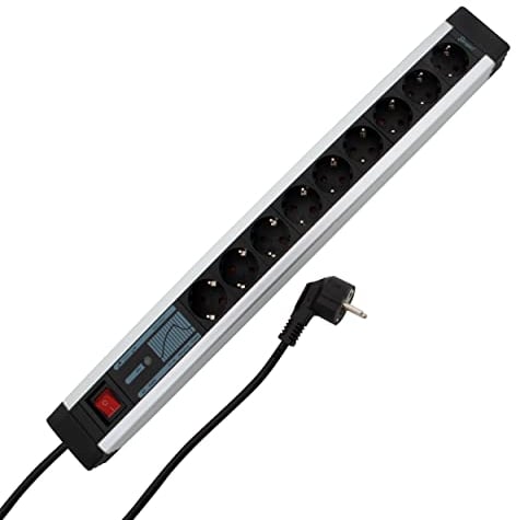REV SupraGuard - Presa multipla a 9 prese, filtro di rete, protezione da sovratensione, lunghezza 3,8 m, effetto alluminio