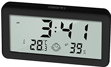 Houdian Hygrometer Innenraumthermometer mit Uhr, Digitaler Temperatur- und Luftfeuchtigkeitsmesser mit Komfortanzeige, Hintergrundbeleuchtung, ℃/℉-Schalter, Speicherfunktion