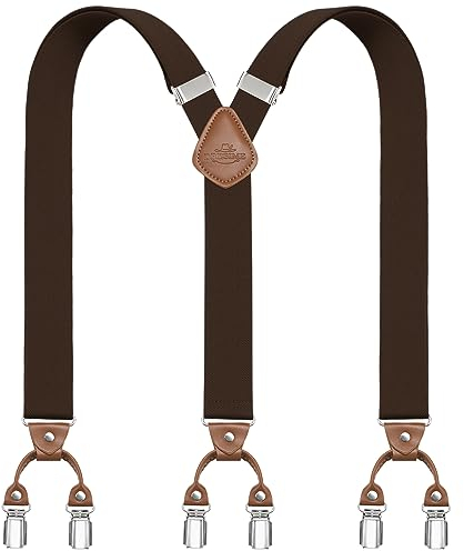 Dresime Bretelles pour hommes avec 6 pinces métalliques en Y Ajustables Bretelles pour pantalons Bretelles élastiques robustes pour hommes A-marron Foncé Taille Unique
