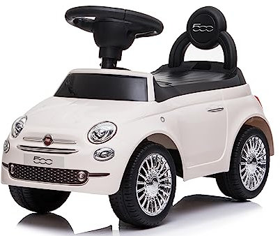 Primi Passi Macchinina Cavalcabile Fiat 500 per Bambini da 12 a 36 Mesi con Suoni e Clacson Sistema Antiribaltamento Vano Portaoggetti Schienale Gioco per Imparare a Camminare (Bianco)