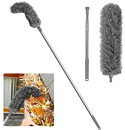 Dciustfhe Gutter Cleaning Brush Roofing Tool with Telescopic Extendable Pole 8.2Ft Guard Cleaner Tool Easy Leave, grey
