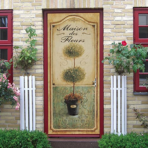 Fototapete Türtapete Selbstklebend 3D Türposter Vintage-Blumentopf-Szene 95X215Cm - Abnehmbar Wandtattoo Türfolie Poster Tapete Türaufkleber Für Tür, Wohnzimmer, Schlafzimmer, Küche Und Bad