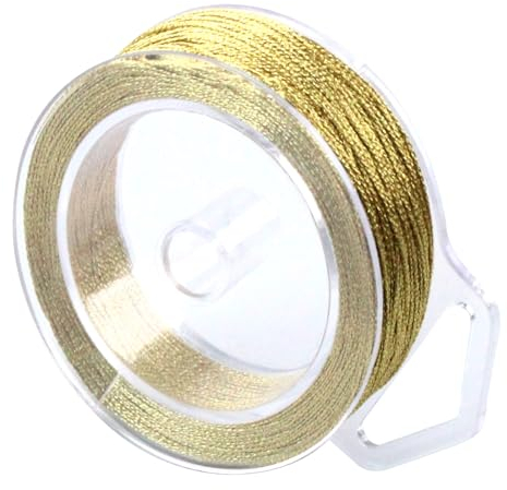 1 Rotoli 6 Filo 0.4 mm x 50 Metri Filo All'uncinetto Dorato per Palline di Natale Bracciali Anelli Collane e Artigianato Confezioni Regalo Hobby Creativi Non Elastico (Oro)