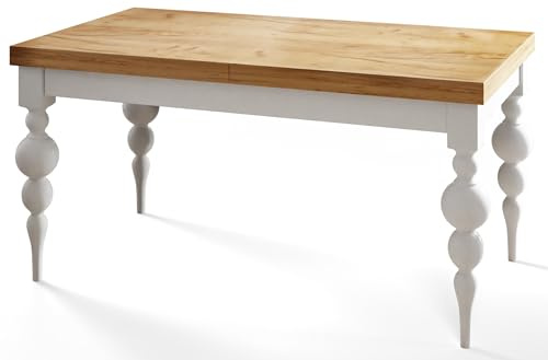 AlpiMeble Esszimmertisch Ausziehbarer, 300x100x78,5cm, Craft | Rechteckiger Tish LENA, Wohnzimmertisch, mit Tischbeinen in Farbe Weiß