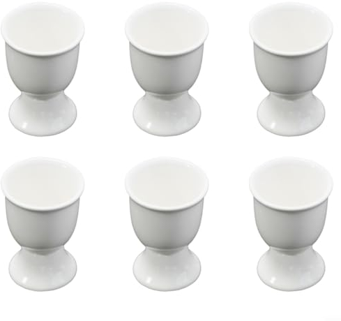 CaScab Soporte para hueveras de porcelana, soporte para desayuno, cocina, vajilla, microondas, horno, lavavajillas, hueveras de cerámica blanca, 6 unidades, regalo