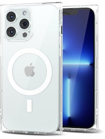 Svanove for iPhone 13 Pro Max Clear Case Magnetic Square Rectangle Edge Compatible with Magsafe, Transparent TPU Silicone Rubber Phone Case for Women Girl, Thin Slim Soft Protective Cover, Clear