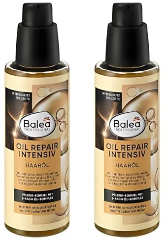 Balea Haaröl Oil Repair Intensiv Schwerelos, 2x 100 ml mit Argan für extrem strapaziertes und trockenes Haar Hitzeschutz bis 230°C