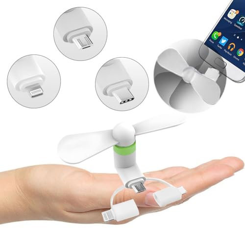 Mini ventilatore portatile 3 in 1 compatibile con iPhone/USB C/Micro USB/altri dispositivi