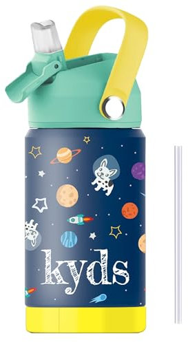 kyds® Borraccia termica per bambini, in acciaio inox, a prova di perdite, con cannuccia, coperchio igienico, senza BPA, coperchio lavabile in lavastoviglie, per scuola e sport
