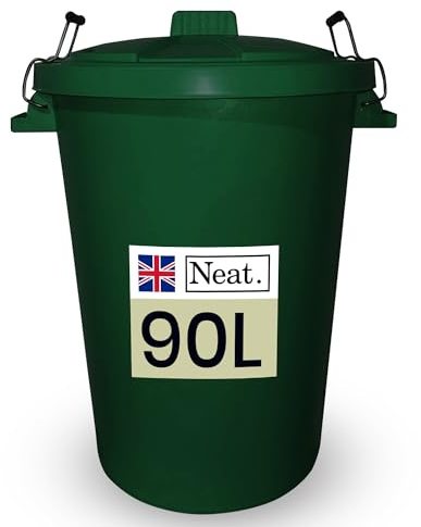 Neat. Large Plastic Bin with Metal Handle - Heavy Duty Kitchen Bin with Lid, Dark Green - 1Pack