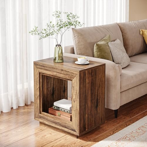 Tribesigns Beistelltisch aus Holz für Schlafzimmer, Sofa-Beistelltisch mit Ablage für Wohnzimmer, Eingang, Rustikales Braun