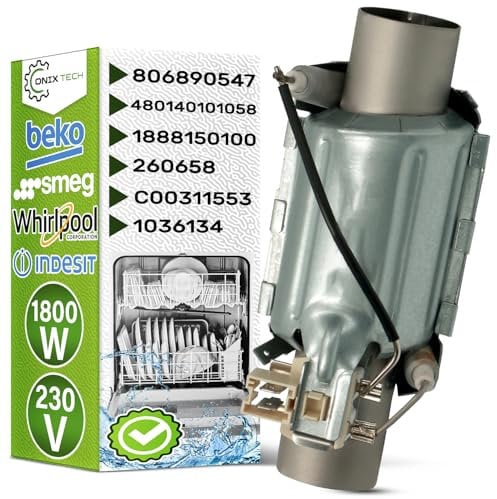 Element Calefactor Lavavajilla 1800W 230V con Código Original 1888150100 para Beko 806890547 para Smeg 480140101058 para Whirlpool C00311553 para Indesit - Garantía 5 Años - ONIX TECH