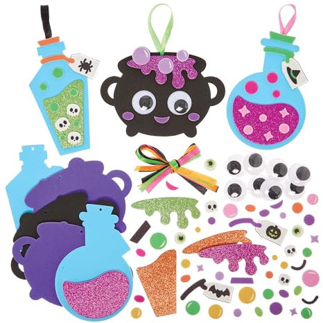 Baker Ross FN292 Potions and Cauldrons Mix and Match Decoration Kits - Pack of 8, Halloween Arts and Crafts for Kids, Halloween Decorations
