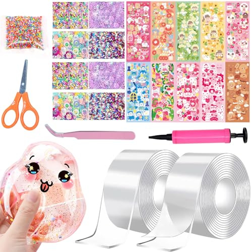 Giugio Nano Tape Bubbles Set, 34 Stück Doppelseitiges Klebeband Set DIY Craft, Blowing Bubble Tape, Aufblasbares Luftpolsterband, Traceless Adhesive Nano Tape mit Pailletten Aufkleber