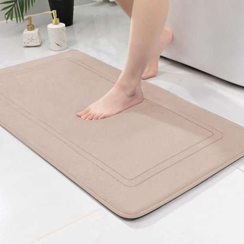 chakme Badematte rutschfest,Badezimmerteppich Weich Badteppich Saugfähige Badvorleger Duschvorleger Fussmatte für Badezimmer Beige 60x90cm