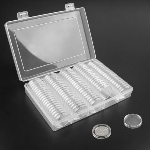 JINXIAN 100 Pièces Capsules de Pièces de Monnaie Ronds de 30 mm Classeur Pieces de Monnaie Caisse Monnaie en Acrylique Transparent pour Collecte et Stockage de Monnaie