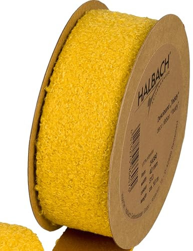 Halbach Seidenbänder Teddy Stoff Dekoband | Breite: 40mm Länge: 10m | Kunstfell-Band zum basteln und nähen | Farbe: honiggelb