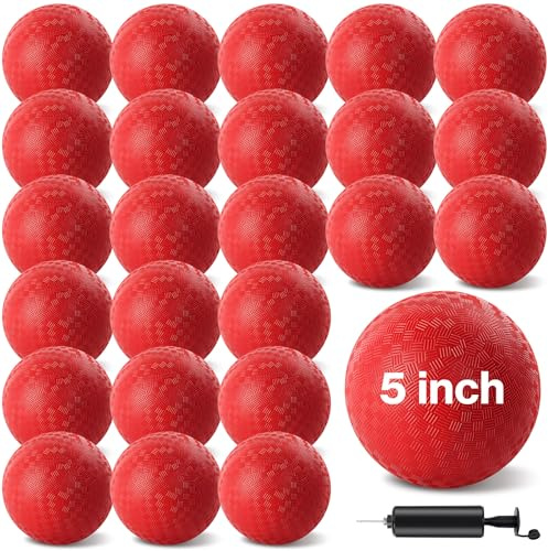 HSLCGF Lot de 24 balles gonflables en caoutchouc avec 1 pompe à main pour jeux de plein air, gym, camps, pique-nique - Rouge - 12,7 cm