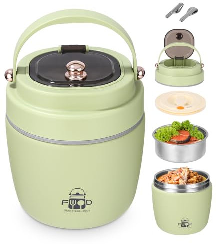 Goxiry Fiambrera Térmica 1200ml, Termo Comida Caliente Adulto, Recipiente Acero Inoxidable con Cuchara Plegable y Tenedor, Diseño Antifugas para Trabajo y Escuela