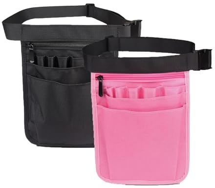 2 Stück Krankenschwester Gürteltasche mit Verstellbarem Gürtel – Multifunktionale Pflege-Organizer Bauchtasche mit Mehreren Fächern, Strapazierfähige Hüfttasche für Damen & Herren (Rosa + Schwarz)