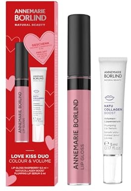 ANNEMARIE BÖRLIND Love Kiss Duo Lipgloss 9,5ml + Volumen-Lippenserum 5ml | Lip Gloss Raspberry, Intensive Farbe, Lippenserum Für Lippenvolumen, Glättend&Feuchtigkeitsspendend, Definiert Lippenkontur