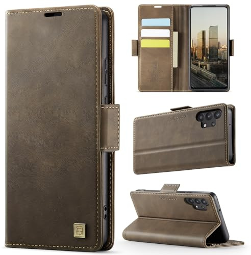 Teeirllim Coque pour Samsung Galaxy A32 5G, [RFID Blocage] Etui Protection Housse Premium en Cuir PU, Pochette de Portefeuille Etui à Rabat Flip Case pour Samsung Galaxy A32 5G, Café